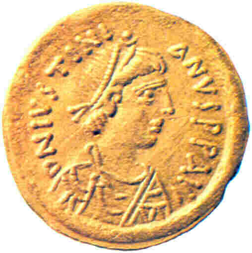 Ο Αυτοκράτορας Ιουστινιανός ο Α΄ σε Ρωμαϊκ'ο σόλιδο. 